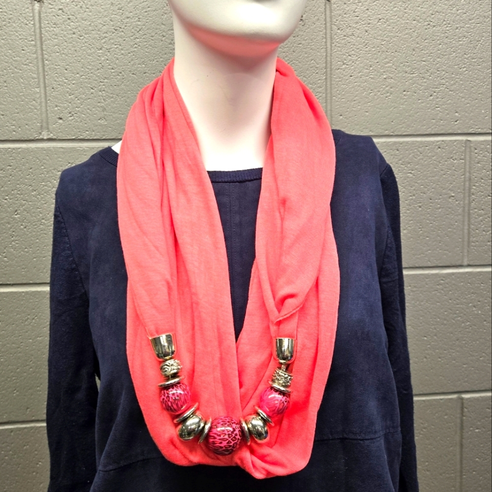 Pink Infinity scarf with beaded embellishments